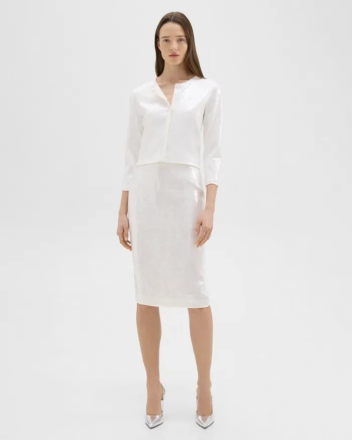 Women Theory Skirts Slim Pencil Skirt In Recycled Sequins White
