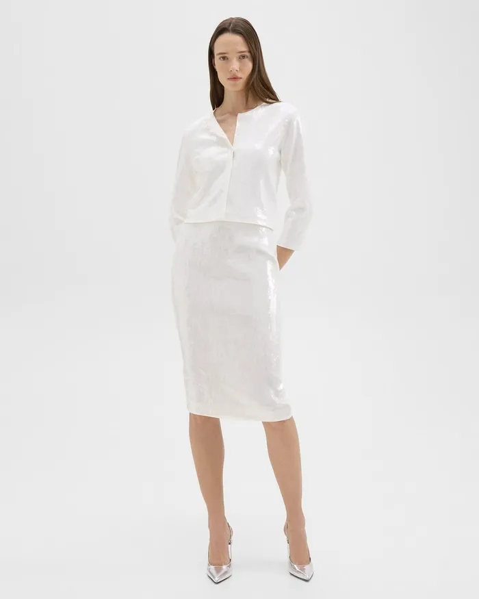 Women Theory Skirts Slim Pencil Skirt In Recycled Sequins White