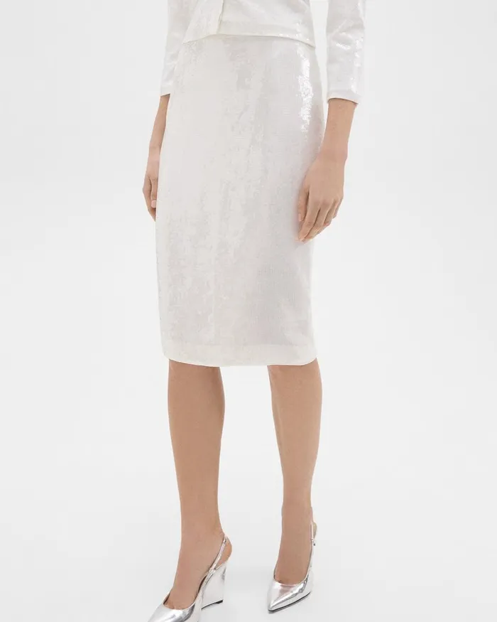 Women Theory Skirts Slim Pencil Skirt In Recycled Sequins White