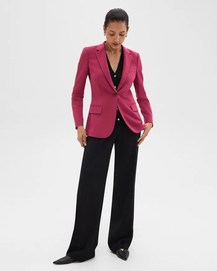 Women Theory Suits Staple Blazer In Admiral Crepe Deep Rose