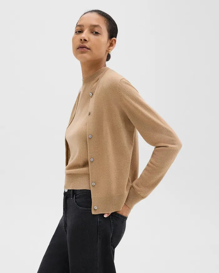 Women Theory Sweaters Cardigans Crewneck Cardigan In Cashmere Royal Camel