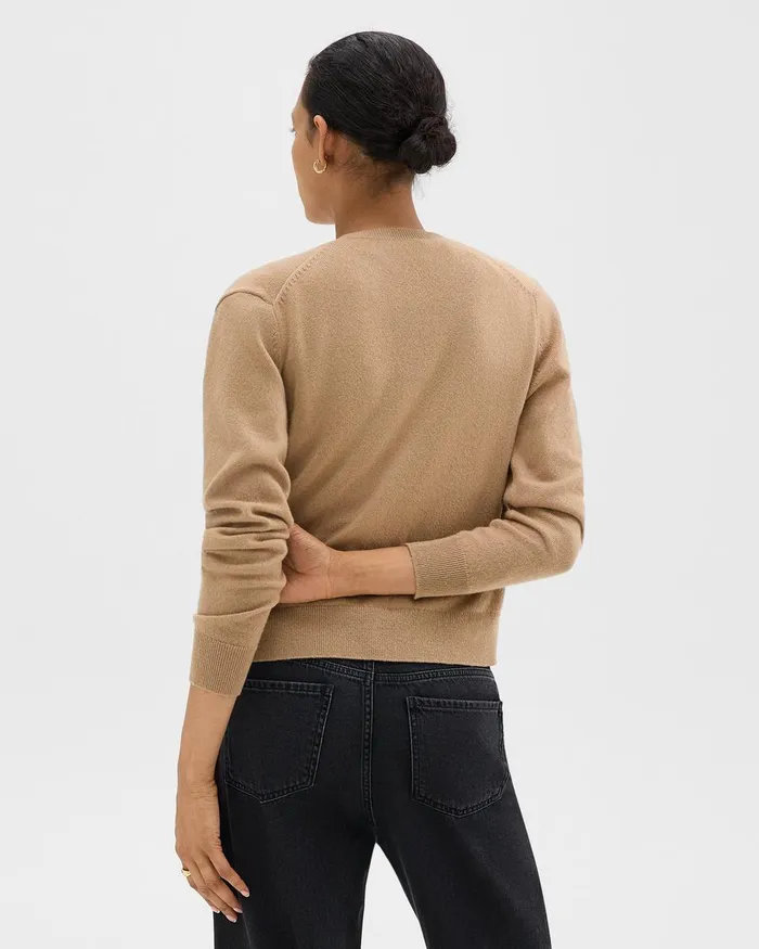 Women Theory Sweaters Cardigans Crewneck Cardigan In Cashmere Royal Camel