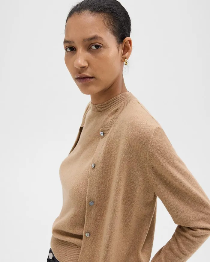 Women Theory Sweaters Cardigans Crewneck Cardigan In Cashmere Royal Camel