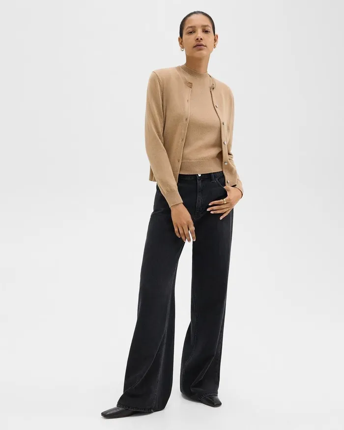 Women Theory Sweaters Cardigans Crewneck Cardigan In Cashmere Royal Camel