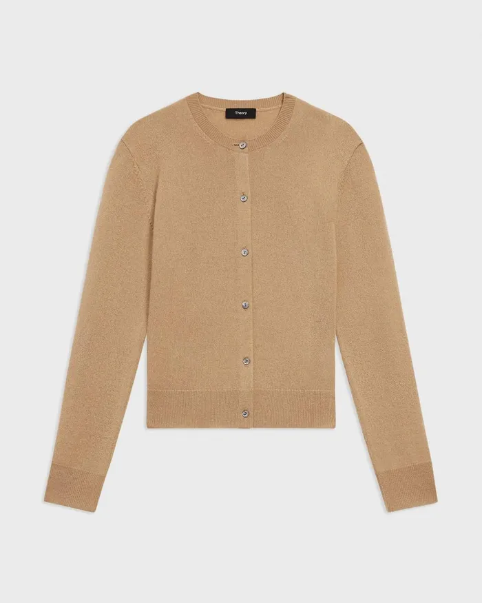 Women Theory Sweaters Cardigans Crewneck Cardigan In Cashmere Royal Camel