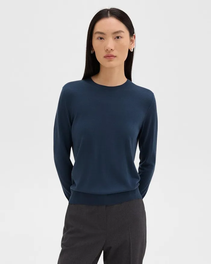 Women Theory Sweaters Cardigans Crewneck Sweater In Regal Wool Ash Blue