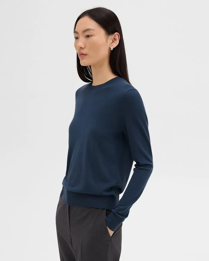 Women Theory Sweaters Cardigans Crewneck Sweater In Regal Wool Ash Blue