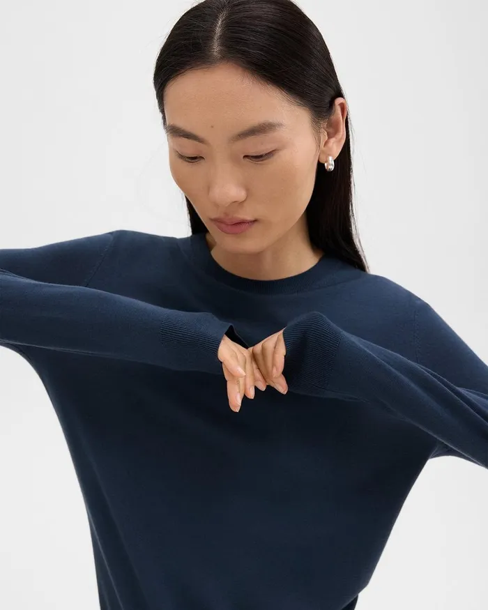 Women Theory Sweaters Cardigans Crewneck Sweater In Regal Wool Ash Blue
