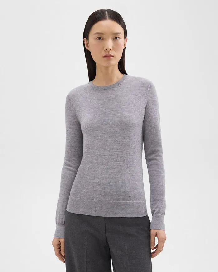 Women Theory Sweaters Cardigans Crewneck Sweater In Regal Wool Cool Heather Grey
