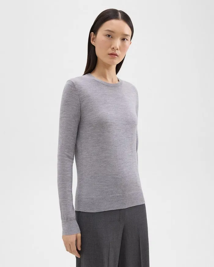 Women Theory Sweaters Cardigans Crewneck Sweater In Regal Wool Cool Heather Grey