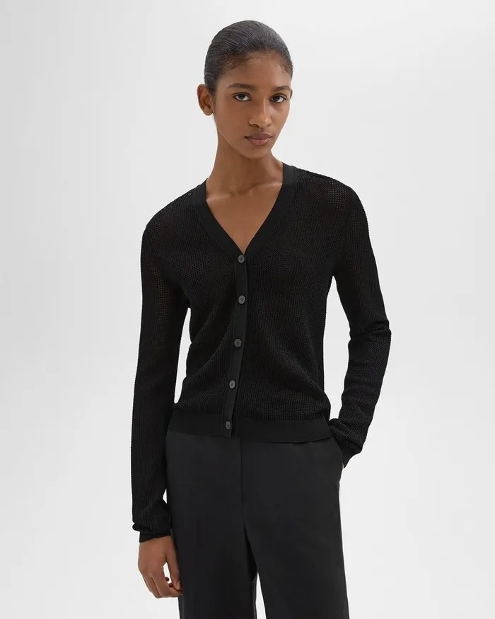 Women Theory Sweaters Cardigans Pointelle Cardigan In Crepe Knit Black