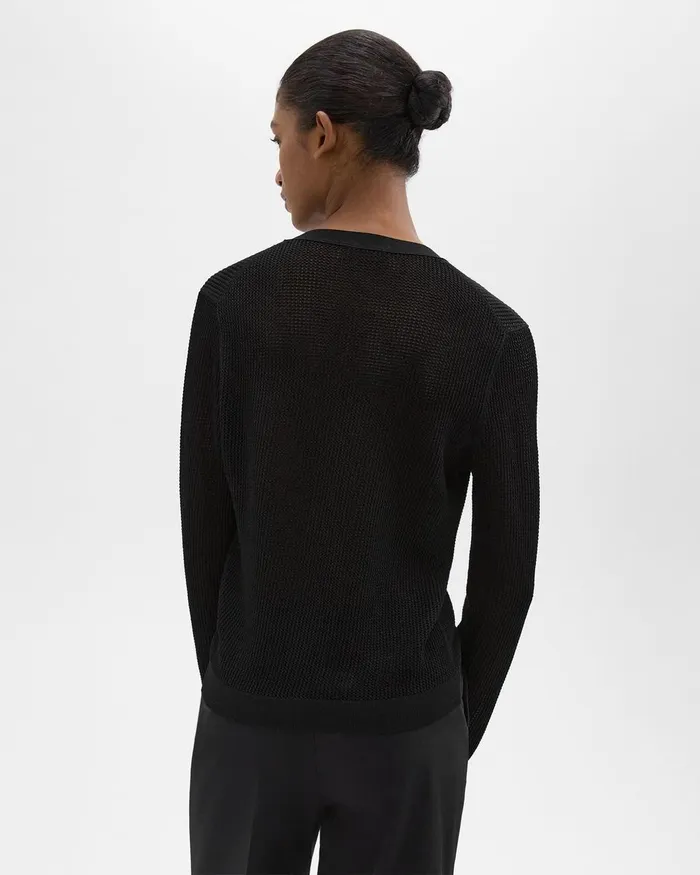 Women Theory Sweaters Cardigans Pointelle Cardigan In Crepe Knit Black
