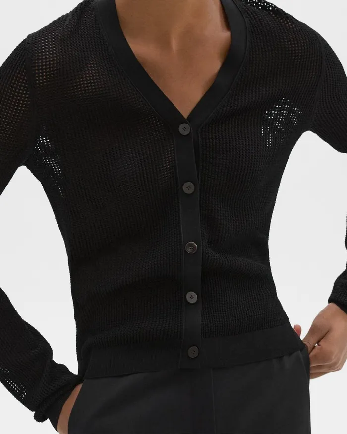Women Theory Sweaters Cardigans Pointelle Cardigan In Crepe Knit Black