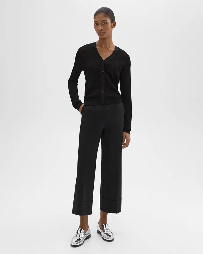 Women Theory Sweaters Cardigans Pointelle Cardigan In Crepe Knit Black