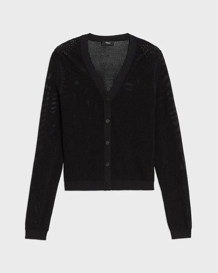 Women Theory Sweaters Cardigans Pointelle Cardigan In Crepe Knit Black