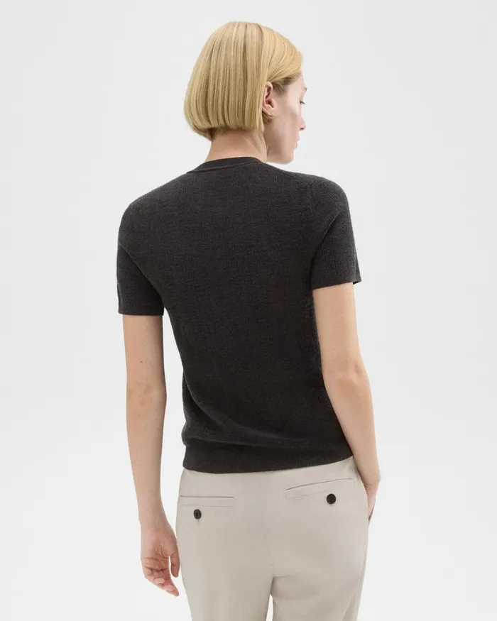Women Theory Sweaters Cardigans Rib Knit ShortSleeve Henley Coal