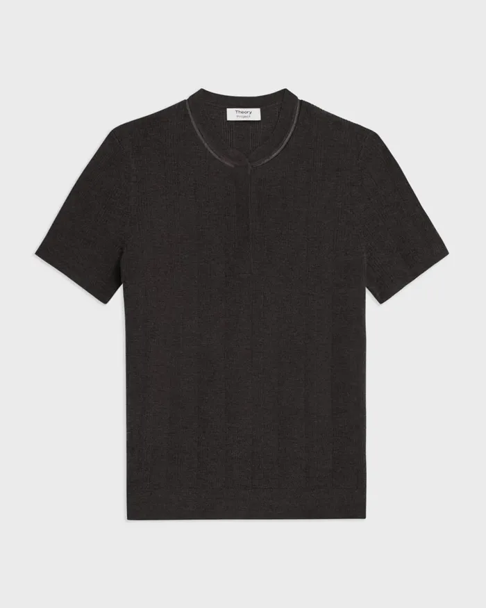 Women Theory Sweaters Cardigans Rib Knit ShortSleeve Henley Coal
