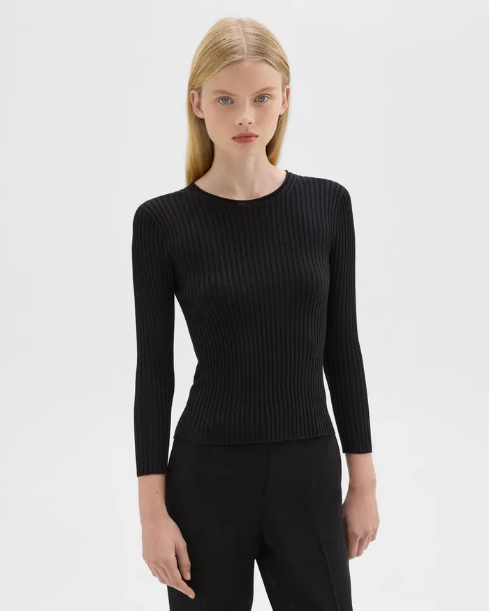 Women Theory Sweaters Cardigans Rib Knit Top In Regal Wool Black