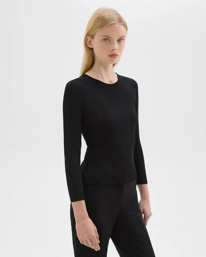 Women Theory Sweaters Cardigans Rib Knit Top In Regal Wool Black