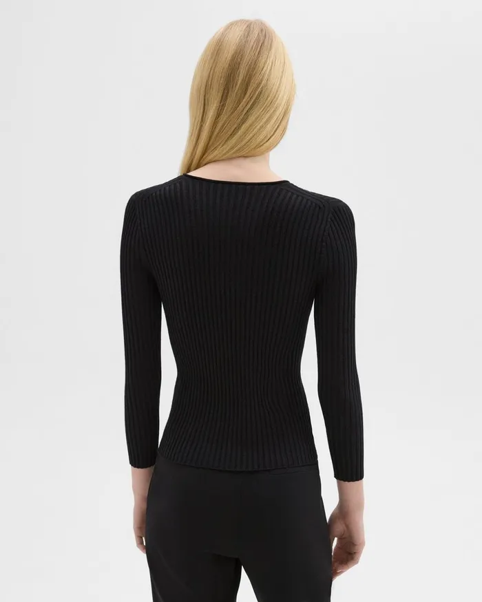 Women Theory Sweaters Cardigans Rib Knit Top In Regal Wool Black