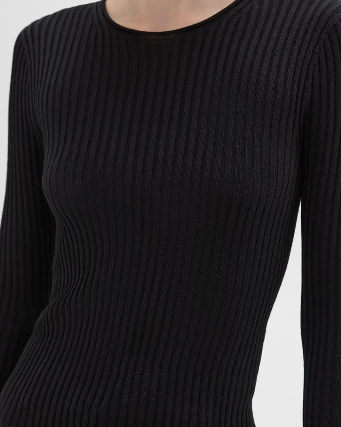 Women Theory Sweaters Cardigans Rib Knit Top In Regal Wool Black