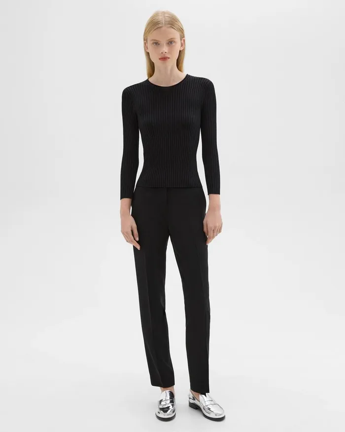 Women Theory Sweaters Cardigans Rib Knit Top In Regal Wool Black