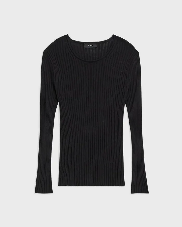 Women Theory Sweaters Cardigans Rib Knit Top In Regal Wool Black