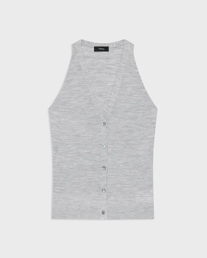 Women Theory Sweaters Cardigans Slim Sweater Vest In Regal Wool Frosted Grey Heather