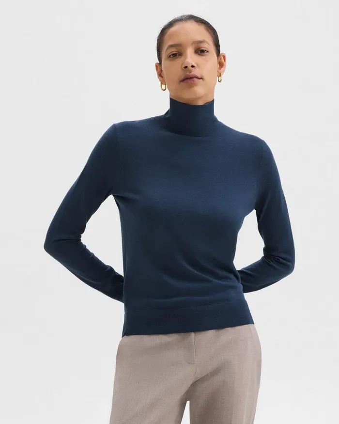 Women Theory Sweaters Cardigans Turtleneck Sweater In Regal Wool Ash Blue