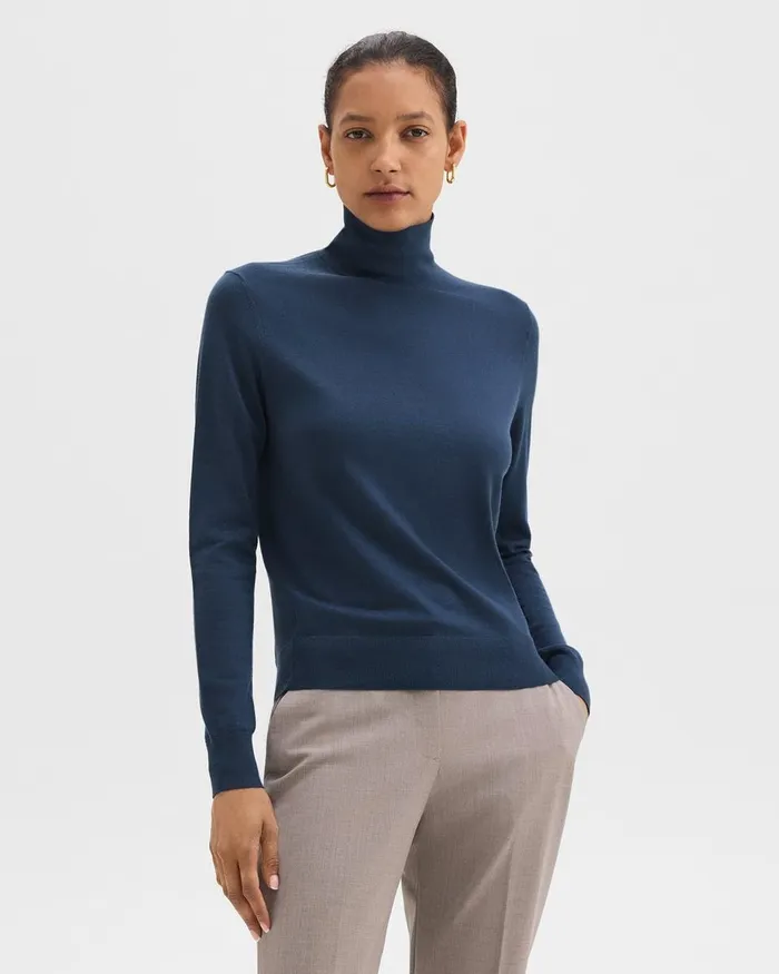 Women Theory Sweaters Cardigans Turtleneck Sweater In Regal Wool Ash Blue