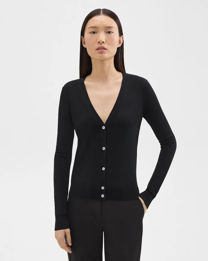 Women Theory Sweaters Cardigans VNeck Cardigan In Regal Wool Black