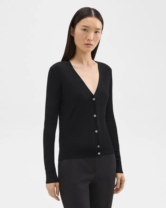 Women Theory Sweaters Cardigans VNeck Cardigan In Regal Wool Black