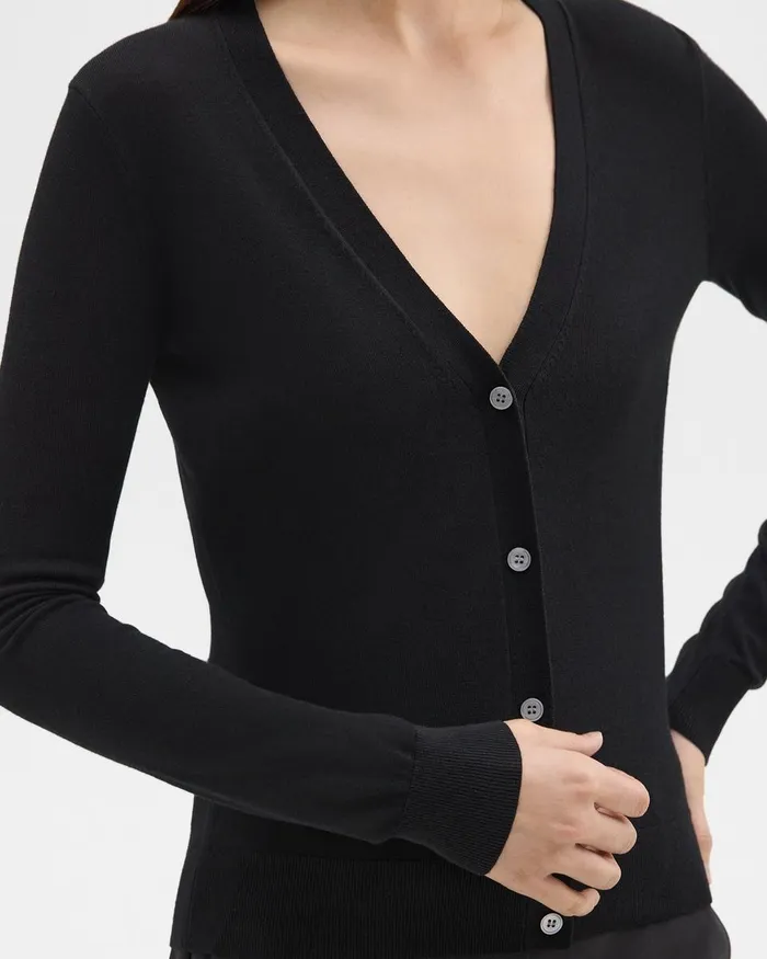 Women Theory Sweaters Cardigans VNeck Cardigan In Regal Wool Black