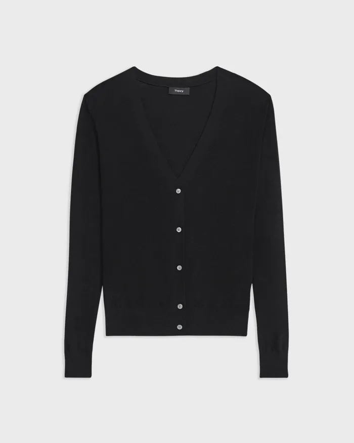Women Theory Sweaters Cardigans VNeck Cardigan In Regal Wool Black