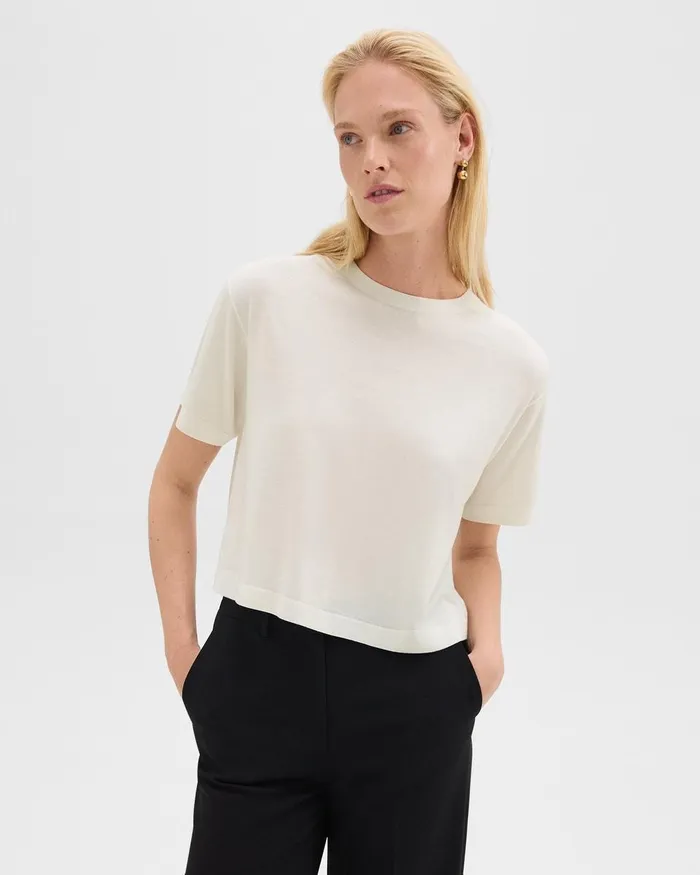 Women Theory TShirts Tank Tops Boxy Tee In Regal Wool New Ivory