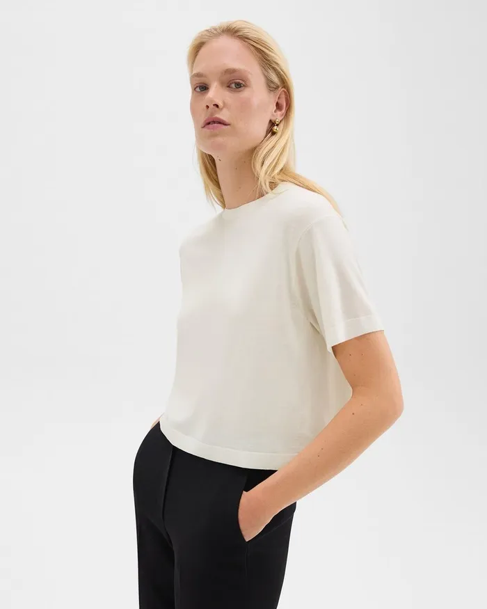 Women Theory TShirts Tank Tops Boxy Tee In Regal Wool New Ivory