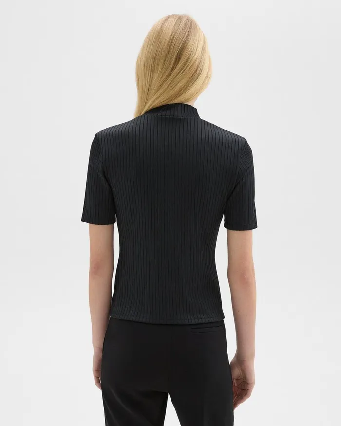 Women Theory TShirts Tank Tops Mock Neck ShortSleeve Top In Rib Knit Black