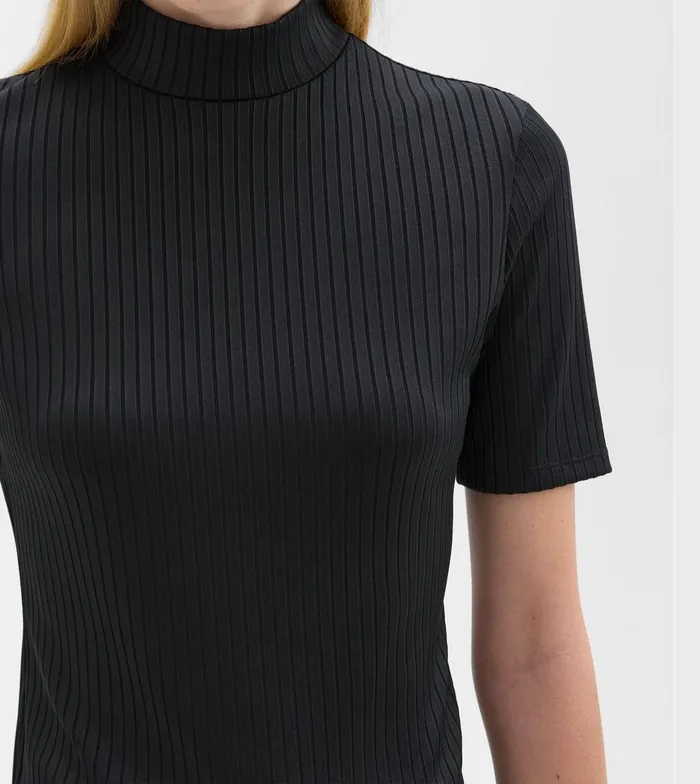 Women Theory TShirts Tank Tops Mock Neck ShortSleeve Top In Rib Knit Black