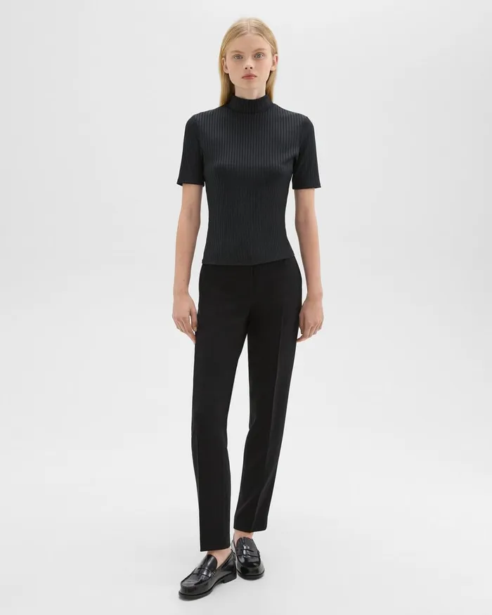 Women Theory TShirts Tank Tops Mock Neck ShortSleeve Top In Rib Knit Black