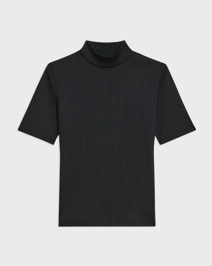 Women Theory TShirts Tank Tops Mock Neck ShortSleeve Top In Rib Knit Black