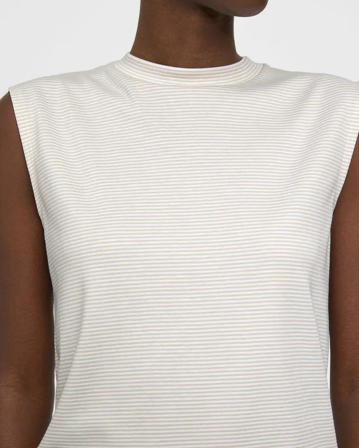 Women Theory TShirts Tank Tops Perfect CutOff Tee In Striped Cotton Jersey Sand Multi