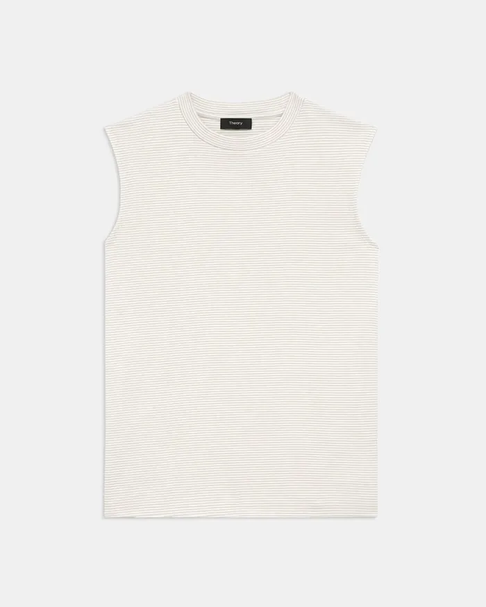 Women Theory TShirts Tank Tops Perfect CutOff Tee In Striped Cotton Jersey Sand Multi