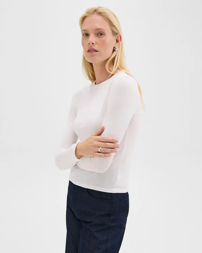 Women Theory TShirts Tank Tops Tiny LongSleeve Tee In Organic Cotton White