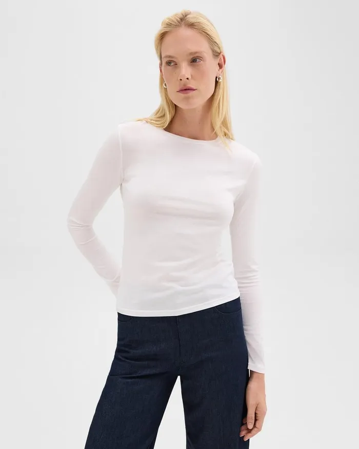 Women Theory TShirts Tank Tops Tiny LongSleeve Tee In Organic Cotton White