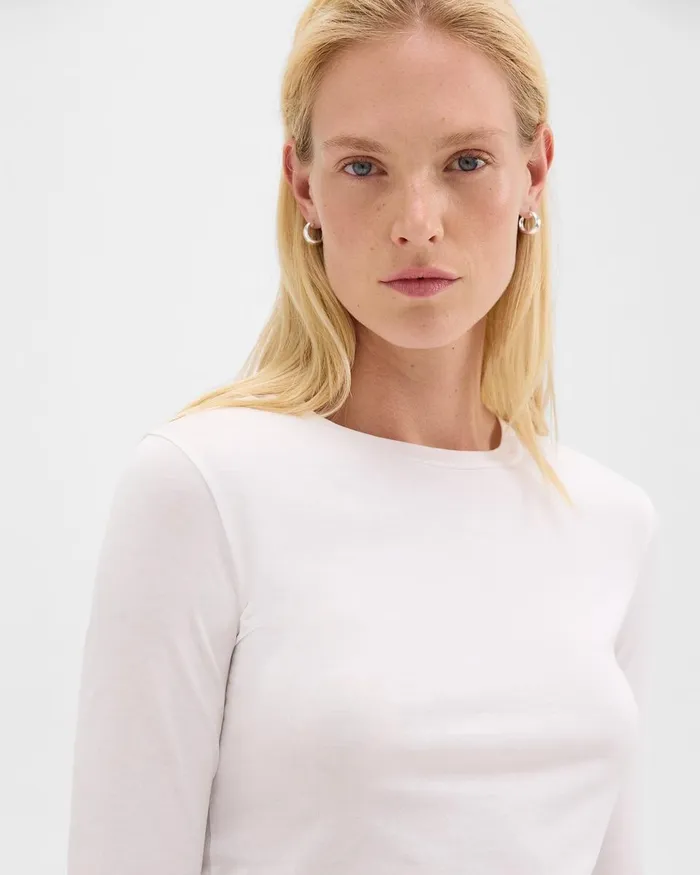 Women Theory TShirts Tank Tops Tiny LongSleeve Tee In Organic Cotton White