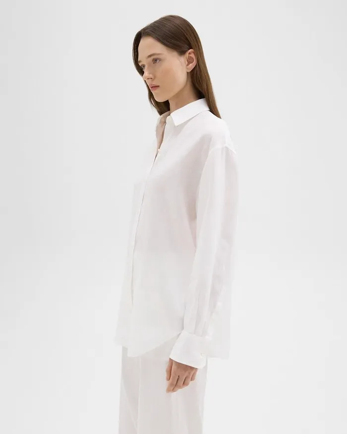 Women Theory Tops Boyfriend Shirt In Relaxed Linen White