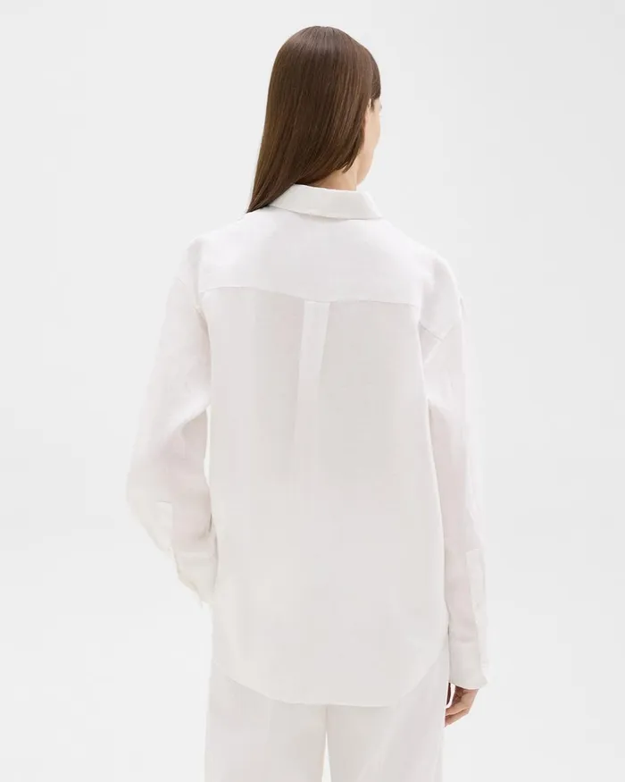 Women Theory Tops Boyfriend Shirt In Relaxed Linen White