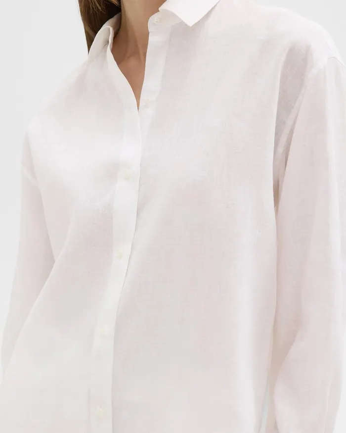 Women Theory Tops Boyfriend Shirt In Relaxed Linen White