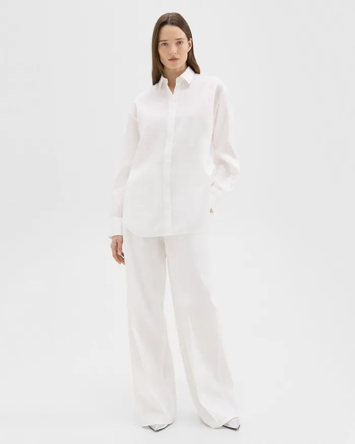 Women Theory Tops Boyfriend Shirt In Relaxed Linen White