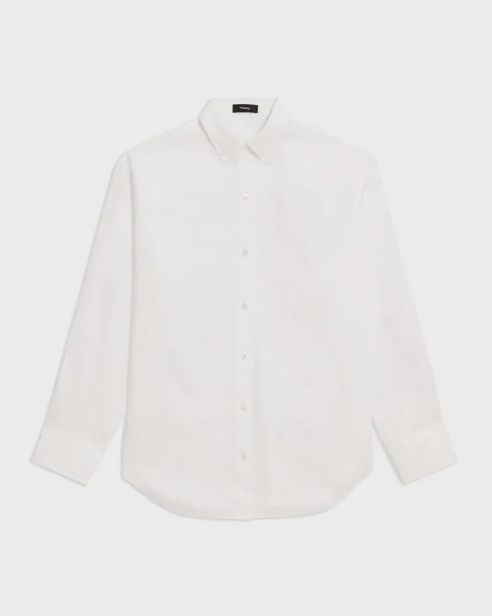 Women Theory Tops Boyfriend Shirt In Relaxed Linen White